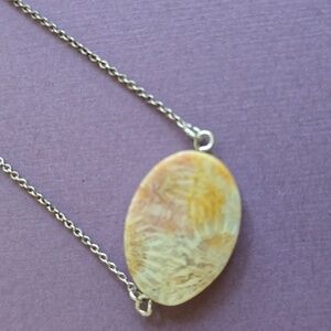 Sterling Silver Natural Coral Oval Necklace